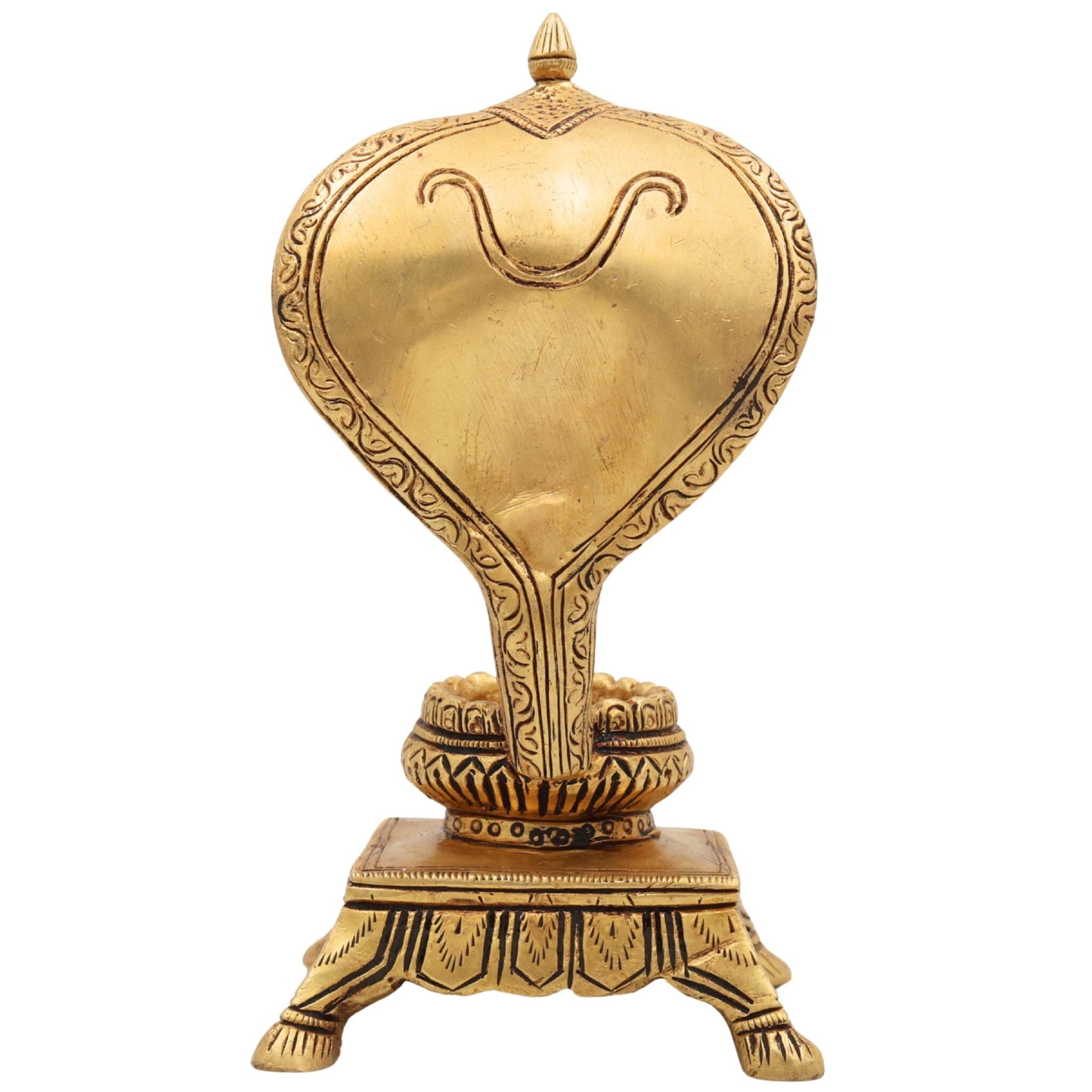 Brass Snake Shaped Pooja Chowki for Shiva Linga & Shaligram, Handmade Naga Singhasan, Peetha, Shinghashan Stand for Temple & Home Mandir, Gold, 7 Inch, 1 Piece