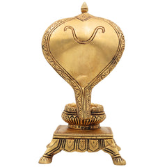 Brass Snake Shaped Pooja Chowki for Shiva Linga & Shaligram, Handmade Naga Singhasan, Peetha, Shinghashan Stand for Temple & Home Mandir, Gold, 7 Inch, 1 Piece