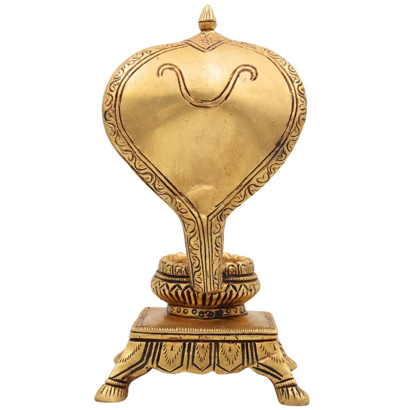 Brass Snake Shaped Pooja Chowki for Shiva Linga & Shaligram, Handmade Naga Singhasan, Peetha, Shinghashan Stand for Temple & Home Mandir, Gold, 7 Inch, 1 Piece