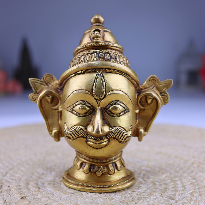 Handmade Brass Shiva Head Idol | Mahadev Murti | Shankara, Bholenath, Neelkanth Sculpture | Home Decor, Puja, Temple Display, Spiritual Gift,Gold, 7 Inch, 1 Piece