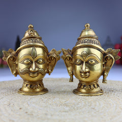 Brass Shiva Parvati Head Murti | Gauri Shankar Face Idol | Tamra Shiv Shakti Statue | Ardhanarishwar Handmade Spiritual Decor,Gold, 7 Inch, 1 Piece