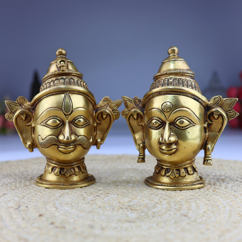 Brass Shiva Parvati Head Murti | Gauri Shankar Face Idol | Tamra Shiv Shakti Statue | Ardhanarishwar Handmade Spiritual Decor,Gold, 7 Inch, 1 Piece