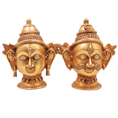 Brass Shiva Parvati Head Murti | Gauri Shankar Face Idol | Tamra Shiv Shakti Statue | Ardhanarishwar Handmade Spiritual Decor,Gold, 7 Inch, 1 Piece