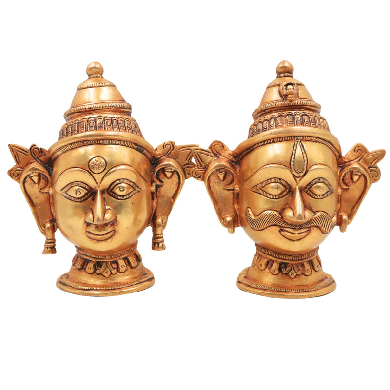 Brass Shiva Parvati Head Murti | Gauri Shankar Face Idol | Tamra Shiv Shakti Statue | Ardhanarishwar Handmade Spiritual Decor,Gold, 7 Inch, 1 Piece