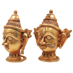 Brass Shiva Parvati Head Murti | Gauri Shankar Face Idol | Tamra Shiv Shakti Statue | Ardhanarishwar Handmade Spiritual Decor,Gold, 7 Inch, 1 Piece
