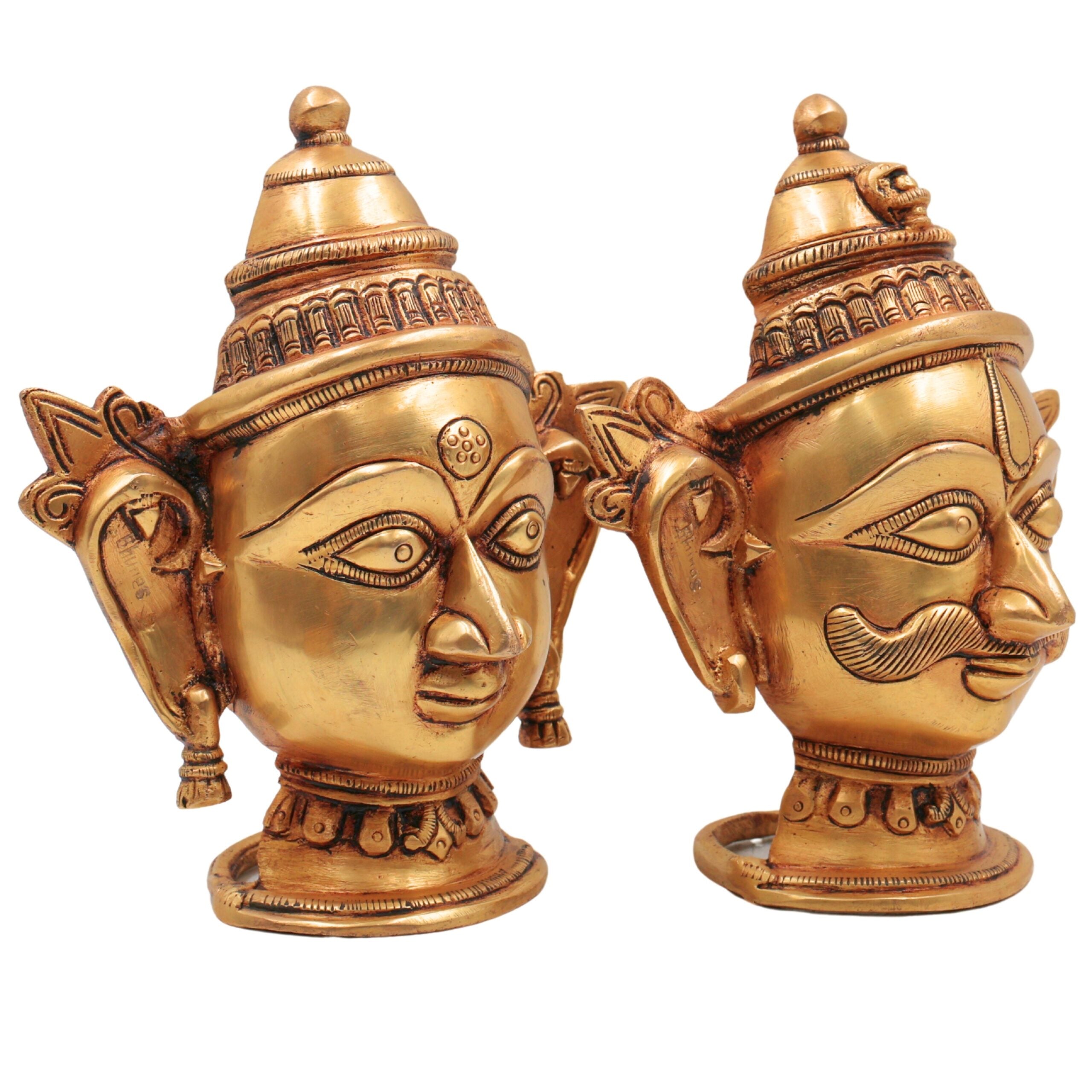 Brass Shiva Parvati Head Murti | Gauri Shankar Face Idol | Tamra Shiv Shakti Statue | Ardhanarishwar Handmade Spiritual Decor,Gold, 7 Inch, 1 Piece