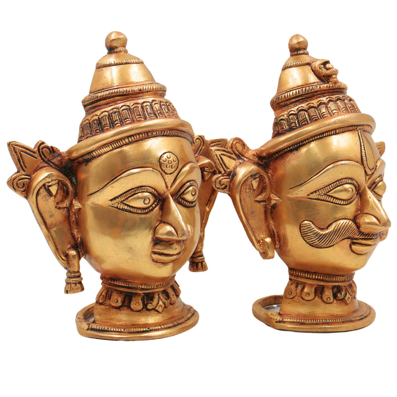 Brass Shiva Parvati Head Murti | Gauri Shankar Face Idol | Tamra Shiv Shakti Statue | Ardhanarishwar Handmade Spiritual Decor,Gold, 7 Inch, 1 Piece