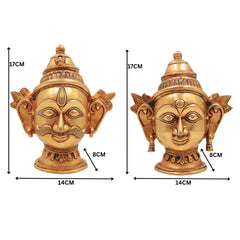 Brass Shiva Parvati Head Murti | Gauri Shankar Face Idol | Tamra Shiv Shakti Statue | Ardhanarishwar Handmade Spiritual Decor,Gold, 7 Inch, 1 Piece