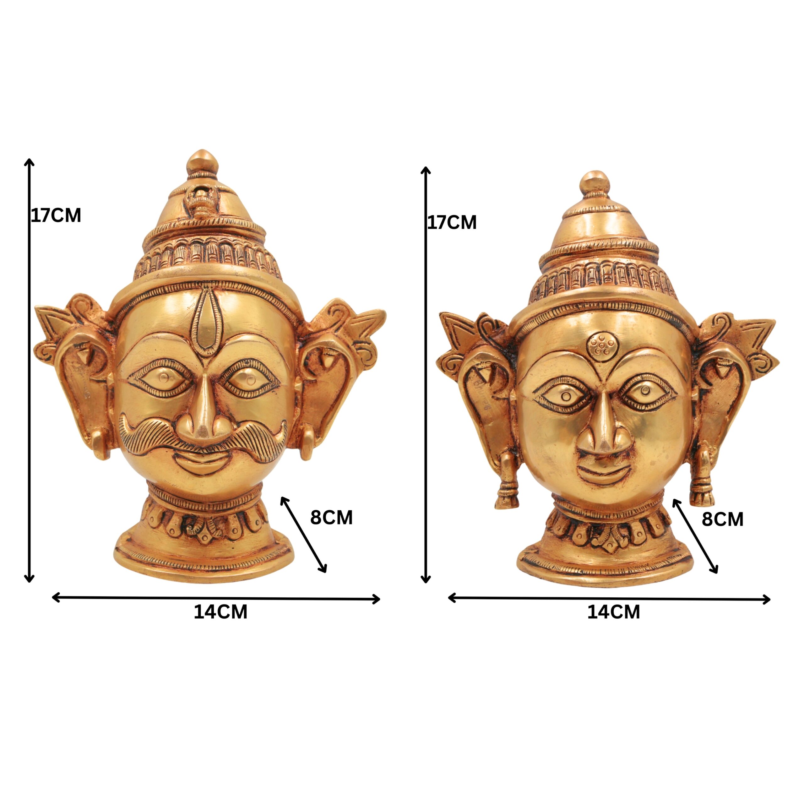 Brass Shiva Parvati Head Murti | Gauri Shankar Face Idol | Tamra Shiv Shakti Statue | Ardhanarishwar Handmade Spiritual Decor,Gold, 7 Inch, 1 Piece