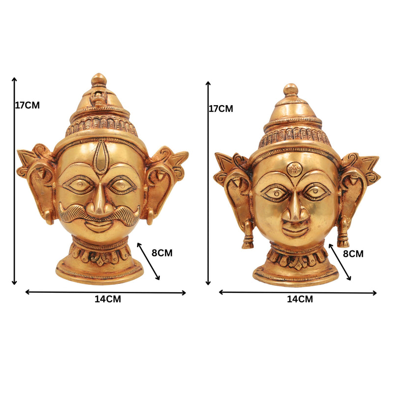 Brass Shiva Parvati Head Murti | Gauri Shankar Face Idol | Tamra Shiv Shakti Statue | Ardhanarishwar Handmade Spiritual Decor,Gold, 7 Inch, 1 Piece
