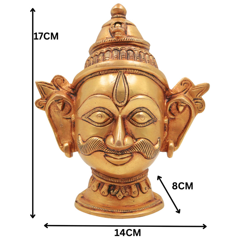 Handmade Brass Shiva Head Idol | Mahadev Murti | Shankara, Bholenath, Neelkanth Sculpture | Home Decor, Puja, Temple Display, Spiritual Gift,Gold, 7 Inch, 1 Piece