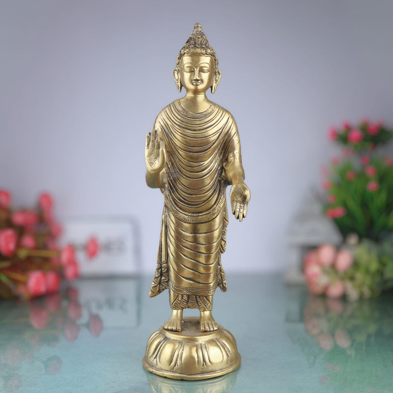 Brass Lord Buddha Idol | Gautama Buddha Murti | Meditating Dhyana Buddha Statue for Home Decor, Pooja, Vastu & Gifts,Gold, 16.5 Inch, 1 Piece
