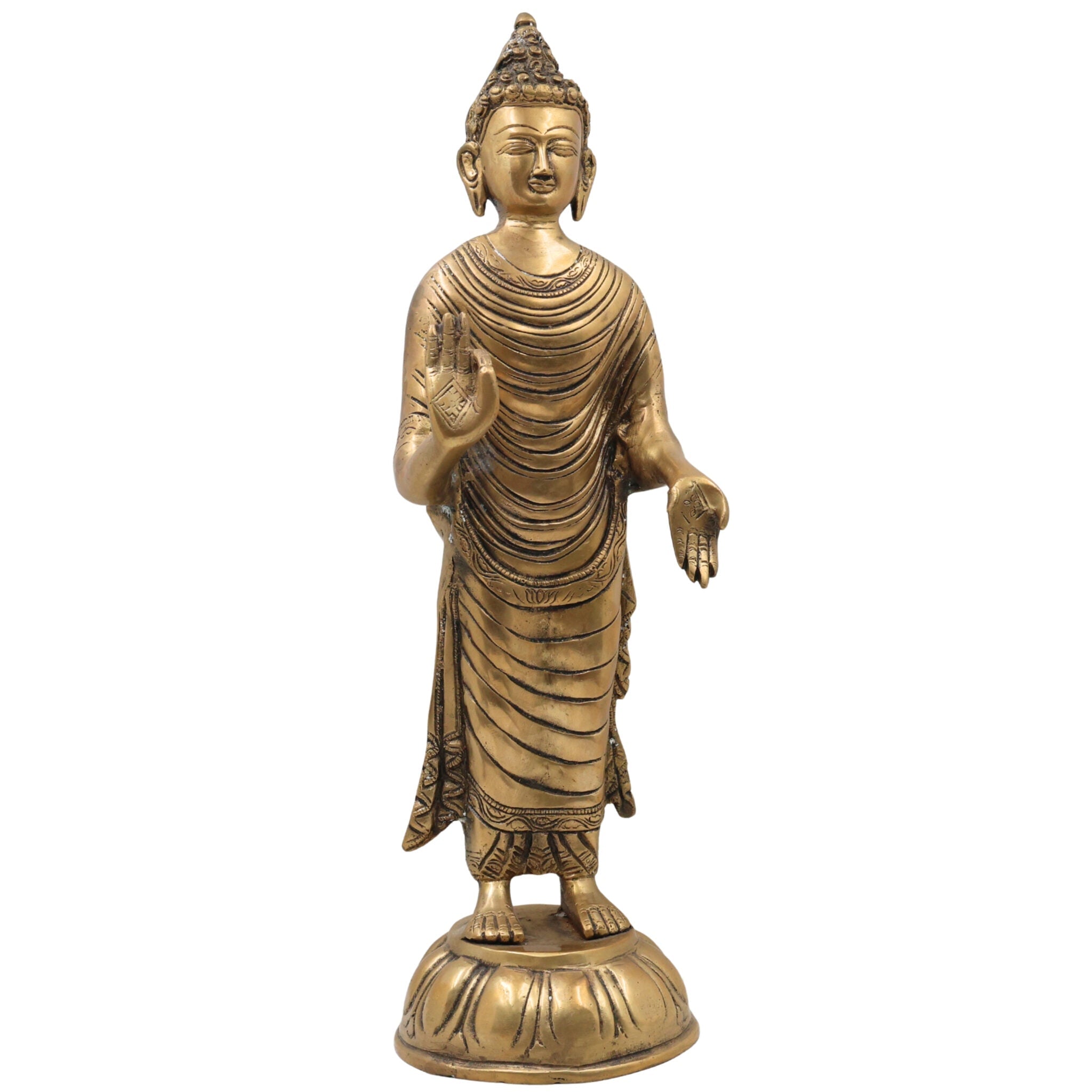 Brass Lord Buddha Idol | Gautama Buddha Murti | Meditating Dhyana Buddha Statue for Home Decor, Pooja, Vastu & Gifts,Gold, 16.5 Inch, 1 Piece