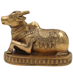 Brass Nandi Idol | Vrishabha Murti | Basava Bull God Statue | Mahisha & Rishabha Murti | Handcrafted Peetal / Ashtadhatu Sculpture,Gold, 4.5 Inch, 1 Piece