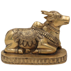 Brass Nandi Idol | Vrishabha Murti | Basava Bull God Statue | Mahisha & Rishabha Murti | Handcrafted Peetal / Ashtadhatu Sculpture,Gold, 4.5 Inch, 1 Piece