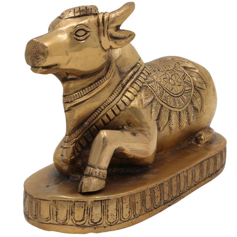 Brass Nandi Idol | Vrishabha Murti | Basava Bull God Statue | Mahisha & Rishabha Murti | Handcrafted Peetal / Ashtadhatu Sculpture,Gold, 4.5 Inch, 1 Piece