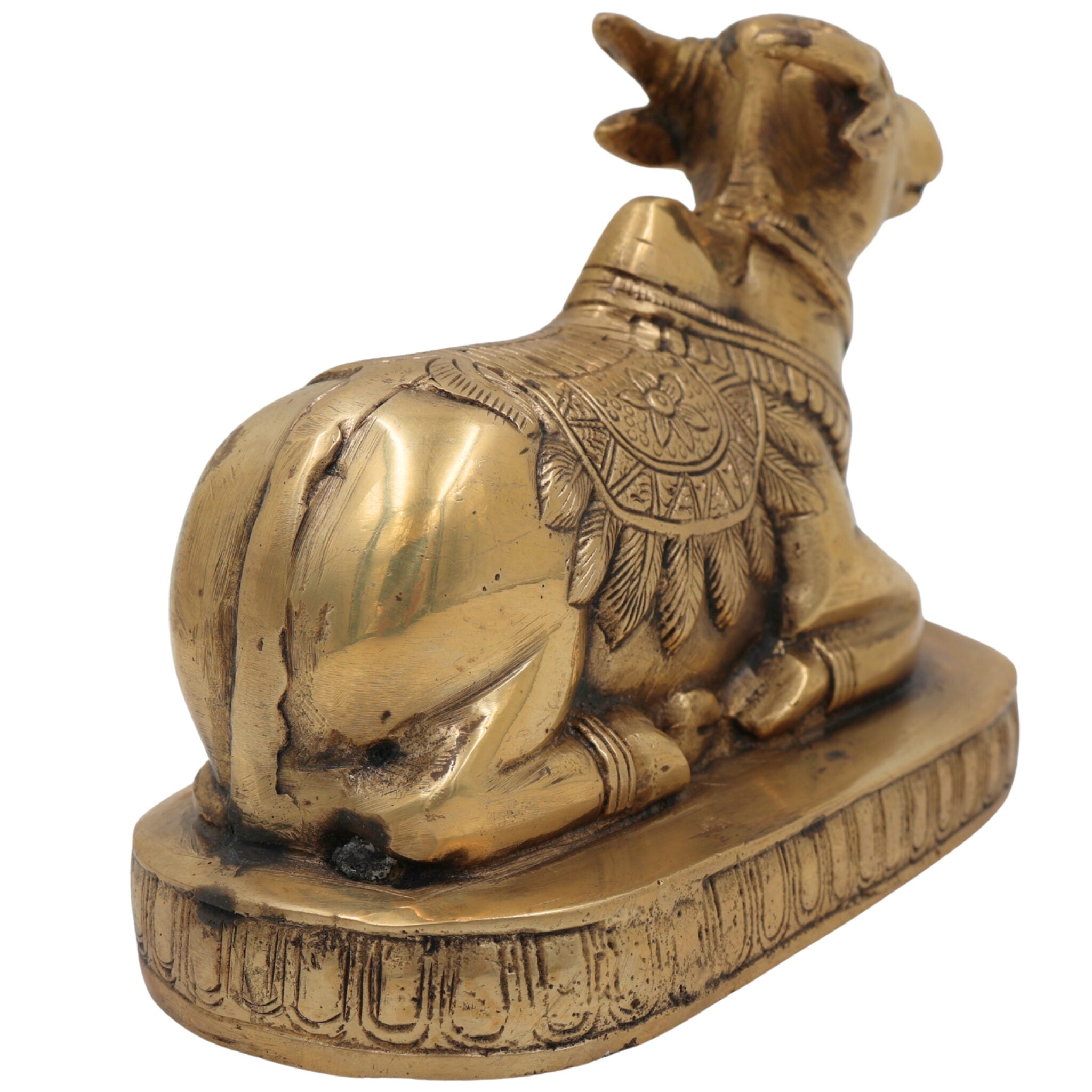 Brass Nandi Idol | Vrishabha Murti | Basava Bull God Statue | Mahisha & Rishabha Murti | Handcrafted Peetal / Ashtadhatu Sculpture,Gold, 4.5 Inch, 1 Piece