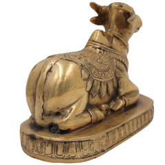 Brass Nandi Idol | Vrishabha Murti | Basava Bull God Statue | Mahisha & Rishabha Murti | Handcrafted Peetal / Ashtadhatu Sculpture,Gold, 4.5 Inch, 1 Piece