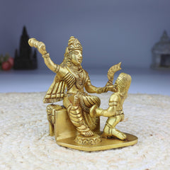 Brass Bagalamukhi Mata Idol, Pitambari Brass Statue, Divine Baglamukhi Devi Figurine for Pooja and Home Decor, Gold, 5 Inch, 1 Piece