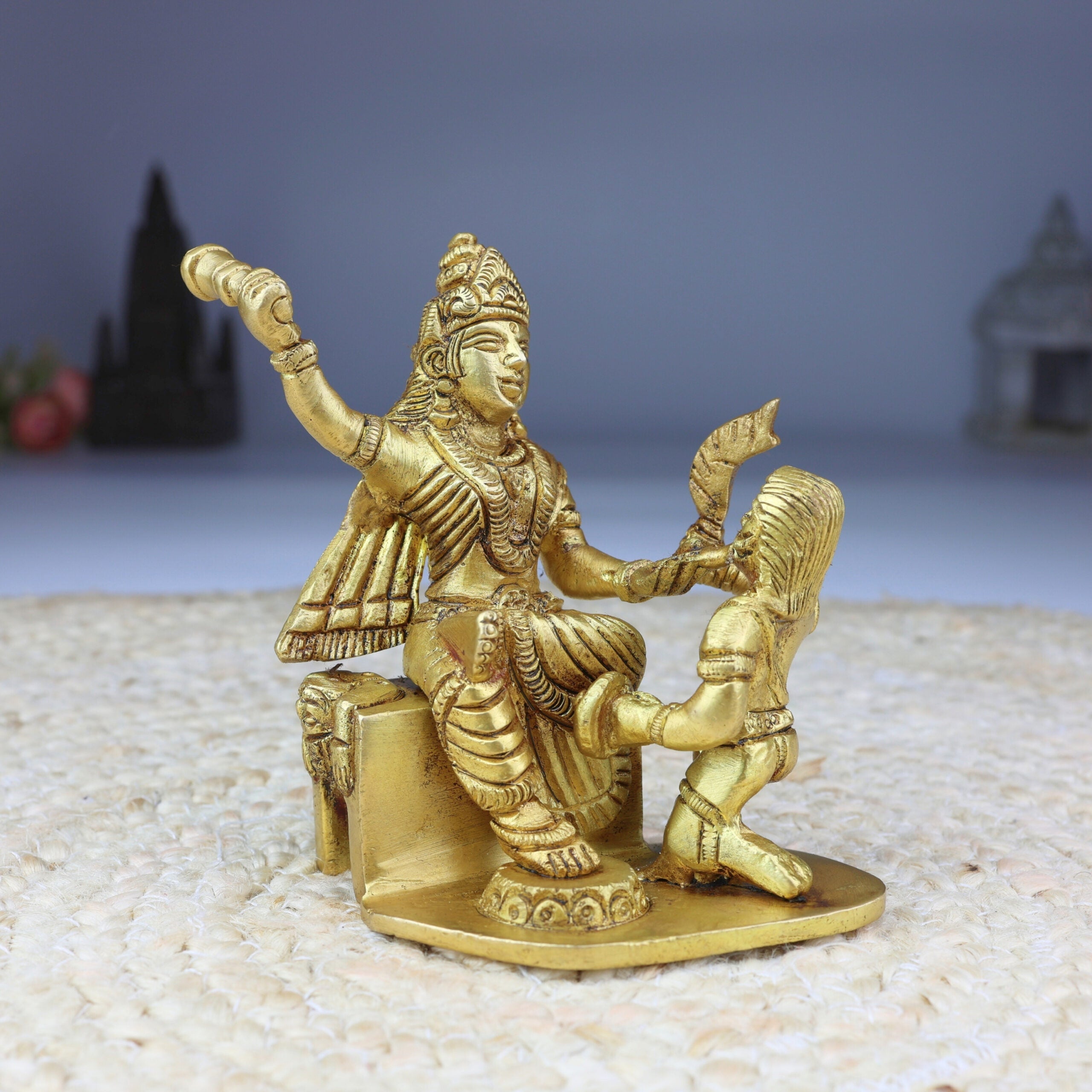 Brass Bagalamukhi Mata Idol, Pitambari Brass Statue, Divine Baglamukhi Devi Figurine for Pooja and Home Decor, Gold, 5 Inch, 1 Piece
