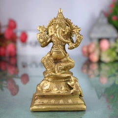 Handcrafted Brass Ganesha Idol | Vinayaka Ganpati Murti | Ekadanta Vighnaharta Statue for Pooja, Home Decor & Gift,Gold, 5 Inch, 1 Piece