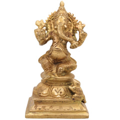 Handcrafted Brass Ganesha Idol | Vinayaka Ganpati Murti | Ekadanta Vighnaharta Statue for Pooja, Home Decor & Gift,Gold, 5 Inch, 1 Piece