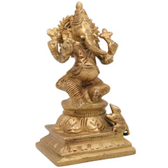 Handcrafted Brass Ganesha Idol | Vinayaka Ganpati Murti | Ekadanta Vighnaharta Statue for Pooja, Home Decor & Gift,Gold, 5 Inch, 1 Piece