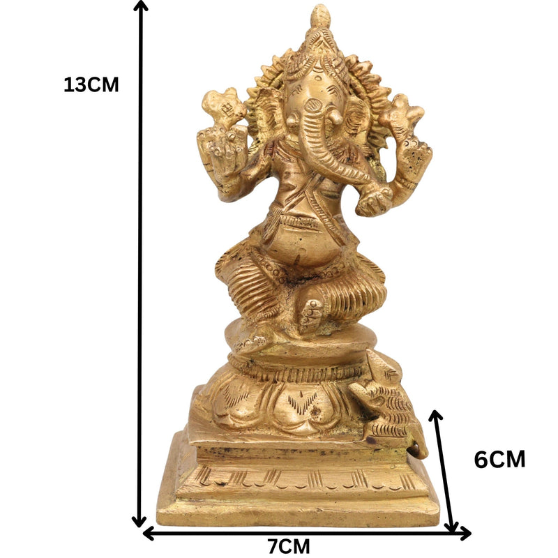 Handcrafted Brass Ganesha Idol | Vinayaka Ganpati Murti | Ekadanta Vighnaharta Statue for Pooja, Home Decor & Gift,Gold, 5 Inch, 1 Piece