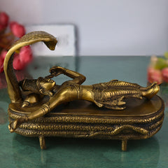 Brass Vishnu Idol Sleeping on Sheshnag | Narayana Murti | Balaji Pooja Statue | Govinda Vigraha | Padmanabha Home Decor & Spiritual Gift,Gold, 5.5 Inch, 1 Piece