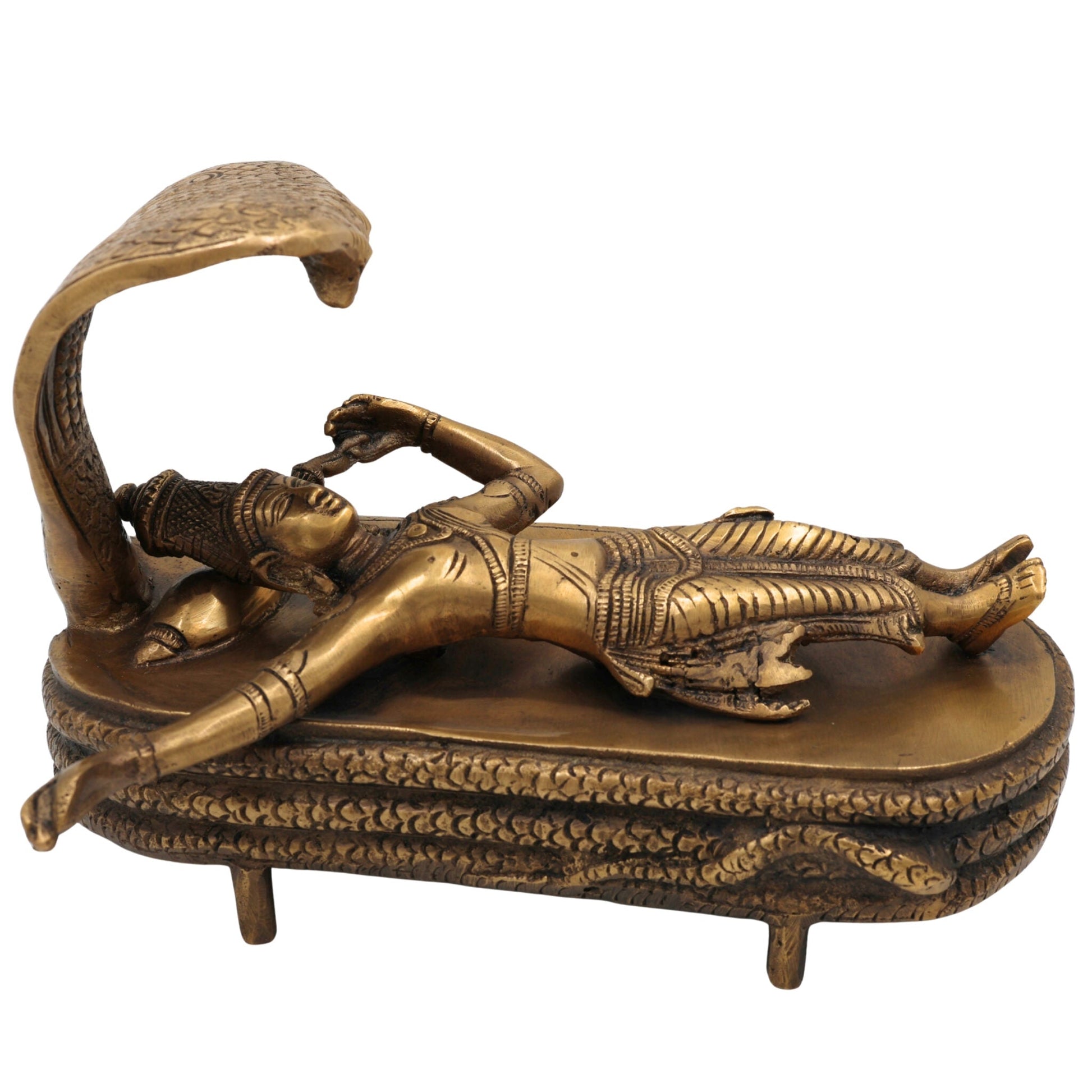Brass Vishnu Idol Sleeping on Sheshnag | Narayana Murti | Balaji Pooja Statue | Govinda Vigraha | Padmanabha Home Decor & Spiritual Gift,Gold, 5.5 Inch, 1 Piece