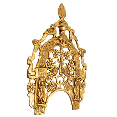 Brass Hand Craved Prabhavali Frame Arch Wall Hanging Prabhawal With Birds And Flowers,Gold, 14 Inch, 1 Piece