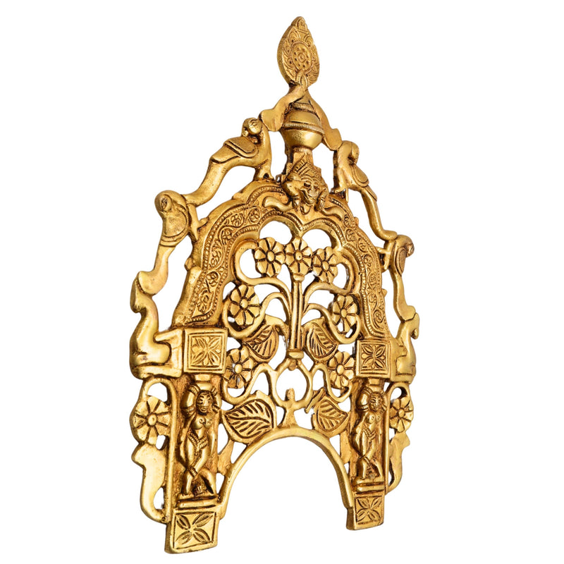 Brass Hand Craved Prabhavali Frame Arch Wall Hanging Prabhawal With Birds And Flowers,Gold, 14 Inch, 1 Piece
