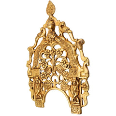 Brass Hand Craved Prabhavali Frame Arch Wall Hanging Prabhawal With Birds And Flowers,Gold, 14 Inch, 1 Piece