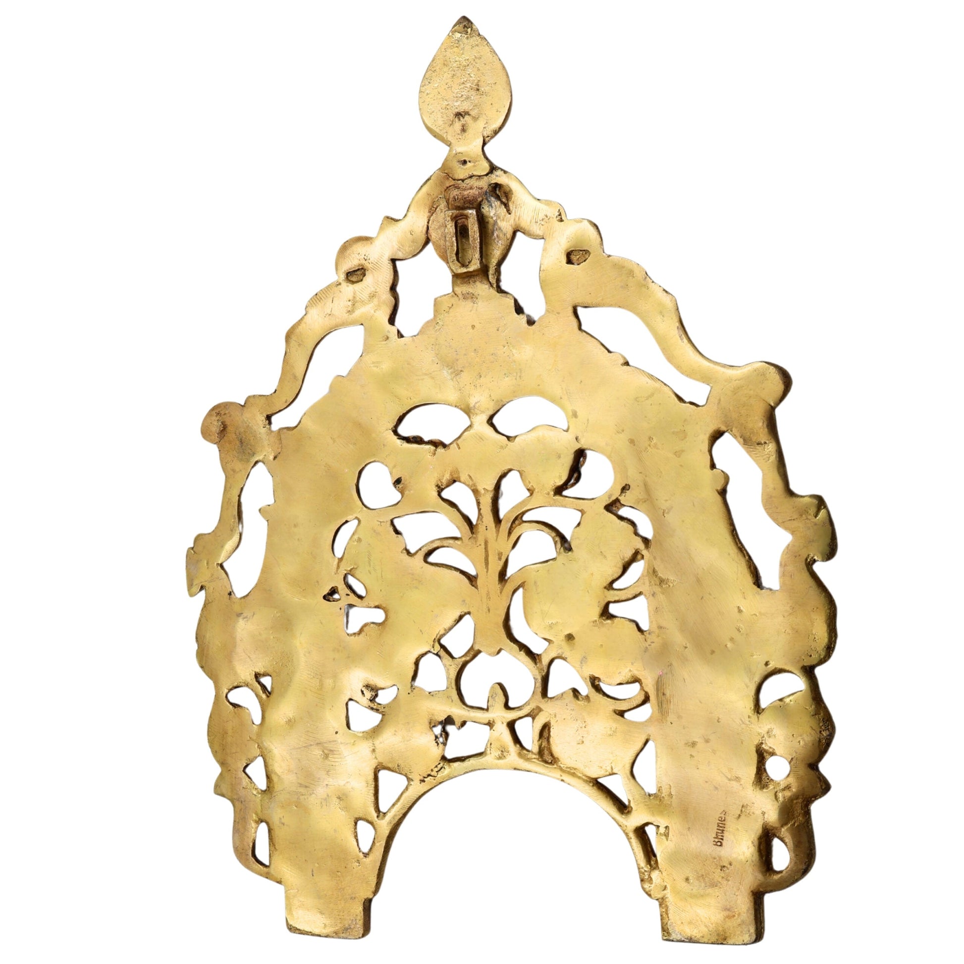 Brass Hand Craved Prabhavali Frame Arch Wall Hanging Prabhawal With Birds And Flowers,Gold, 14 Inch, 1 Piece