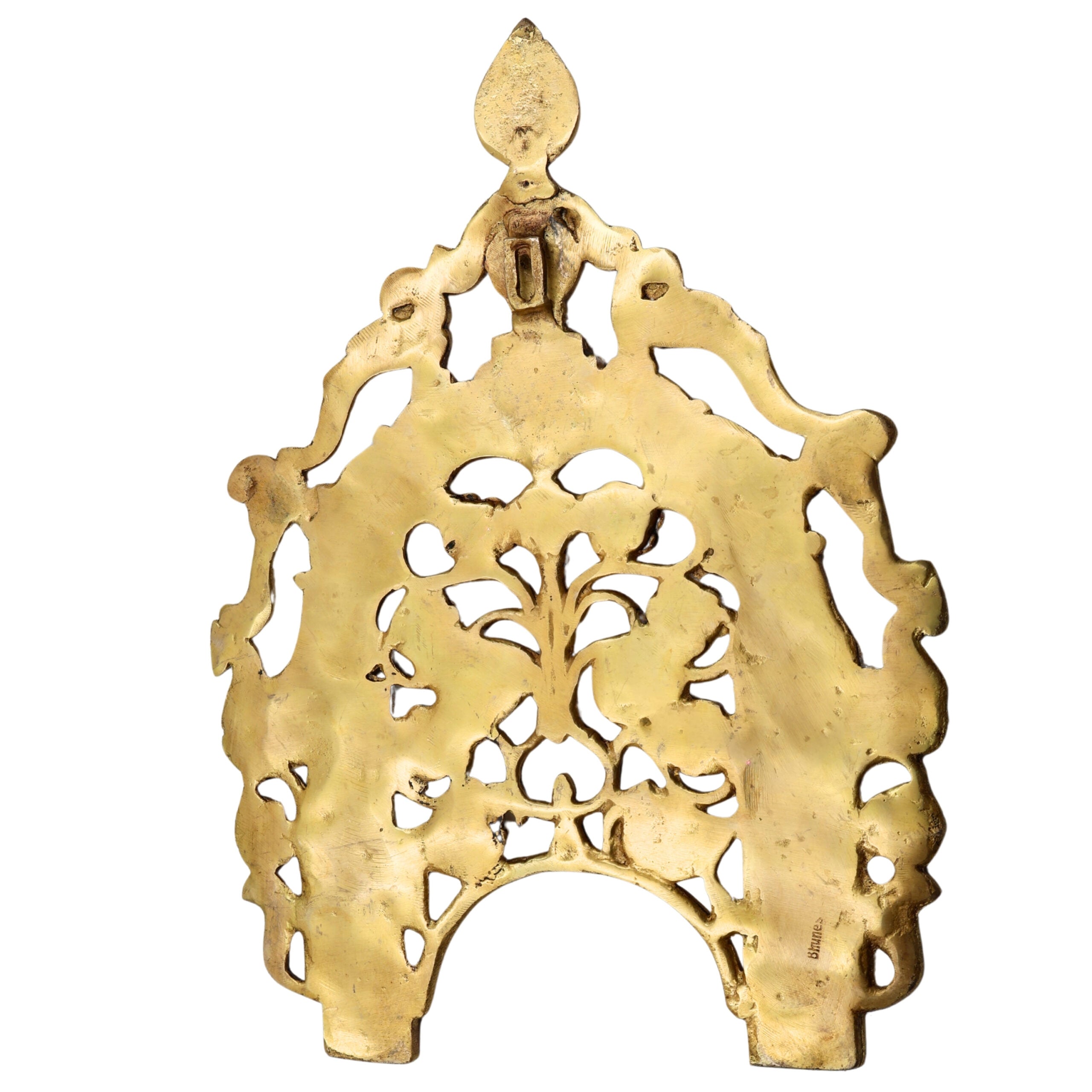 Brass Hand Craved Prabhavali Frame Arch Wall Hanging Prabhawal With Birds And Flowers,Gold, 14 Inch, 1 Piece