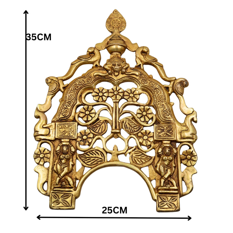 Brass Hand Craved Prabhavali Frame Arch Wall Hanging Prabhawal With Birds And Flowers,Gold, 14 Inch, 1 Piece