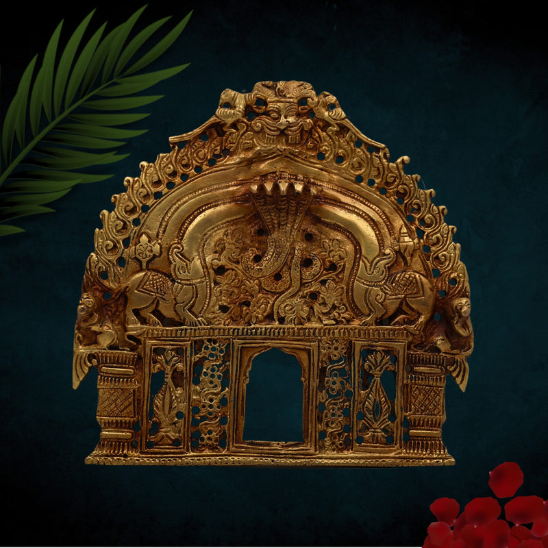 Bhunes Handcrafted Brass Prabhavali Arch Frame for Idols – Traditional Temple Backdrop, Wall Hanging, Decorative Aura Halo, Mandir Pooja Decor, Gold, 8 Inch, 1 Piece