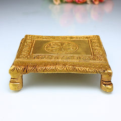 Handmade Brass Pooja Chowki, Traditional Peetha Singhasan Base for Idols & Kalash, Decorative Aasan for Mandir, Home & Temple Use, Gold, 1 Inch, 1 Piece