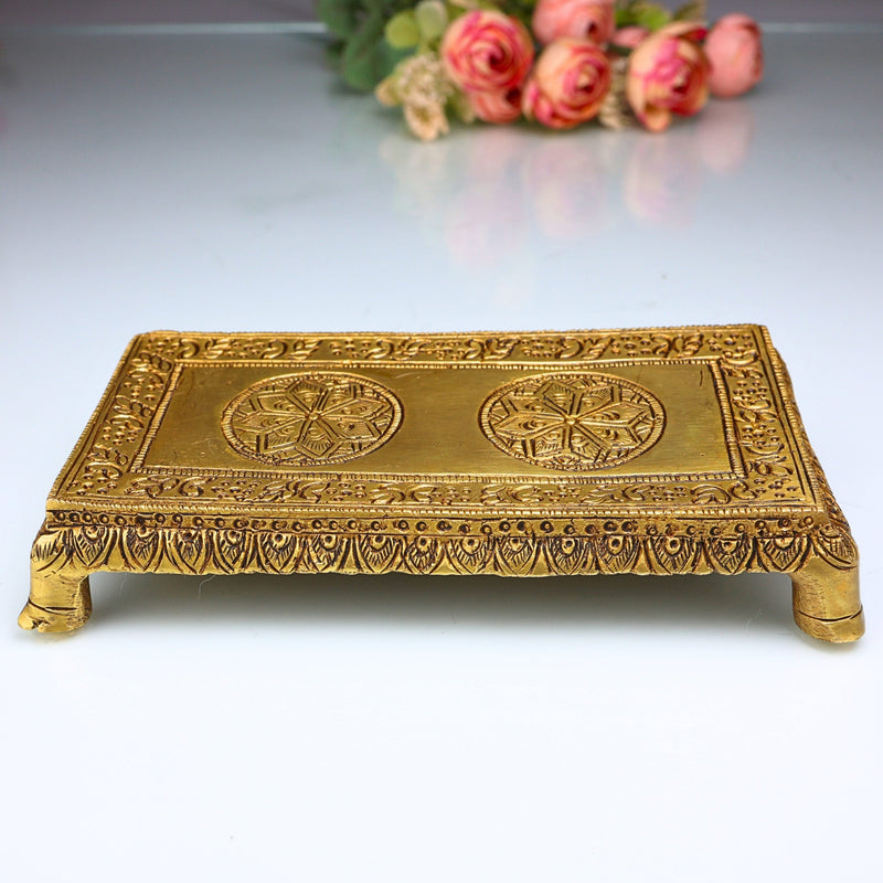 Brass Pooja Chowki, Handcrafted Traditional Peetham, Sinhasan Bajot for Mandir, Temple & Home Décor, Gold, 1 Inch, 1 Piece