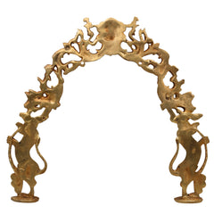 Traditional Brass Prabhavali for Home Temple Wall Decor with Yali Lions | Deity Arch Frame | Makara Torana | Tiruvasi | Pooja Backdrop Aura for Idols, Gold, 15 Inch, 1 Piece