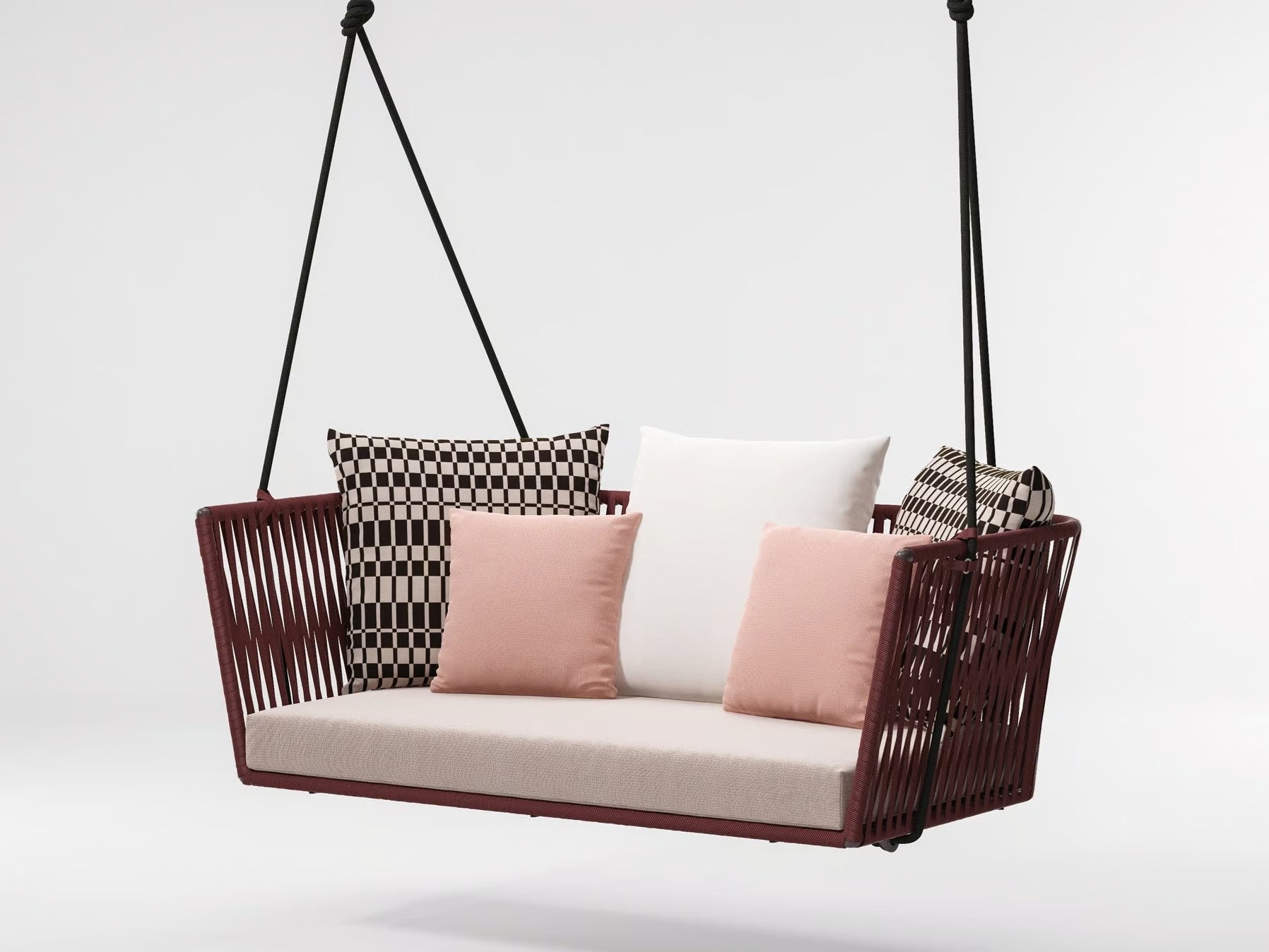 Scua Double Seater Hanging Swing Without Stand For Balcony , Garden Swing (Red) Braided & Rope