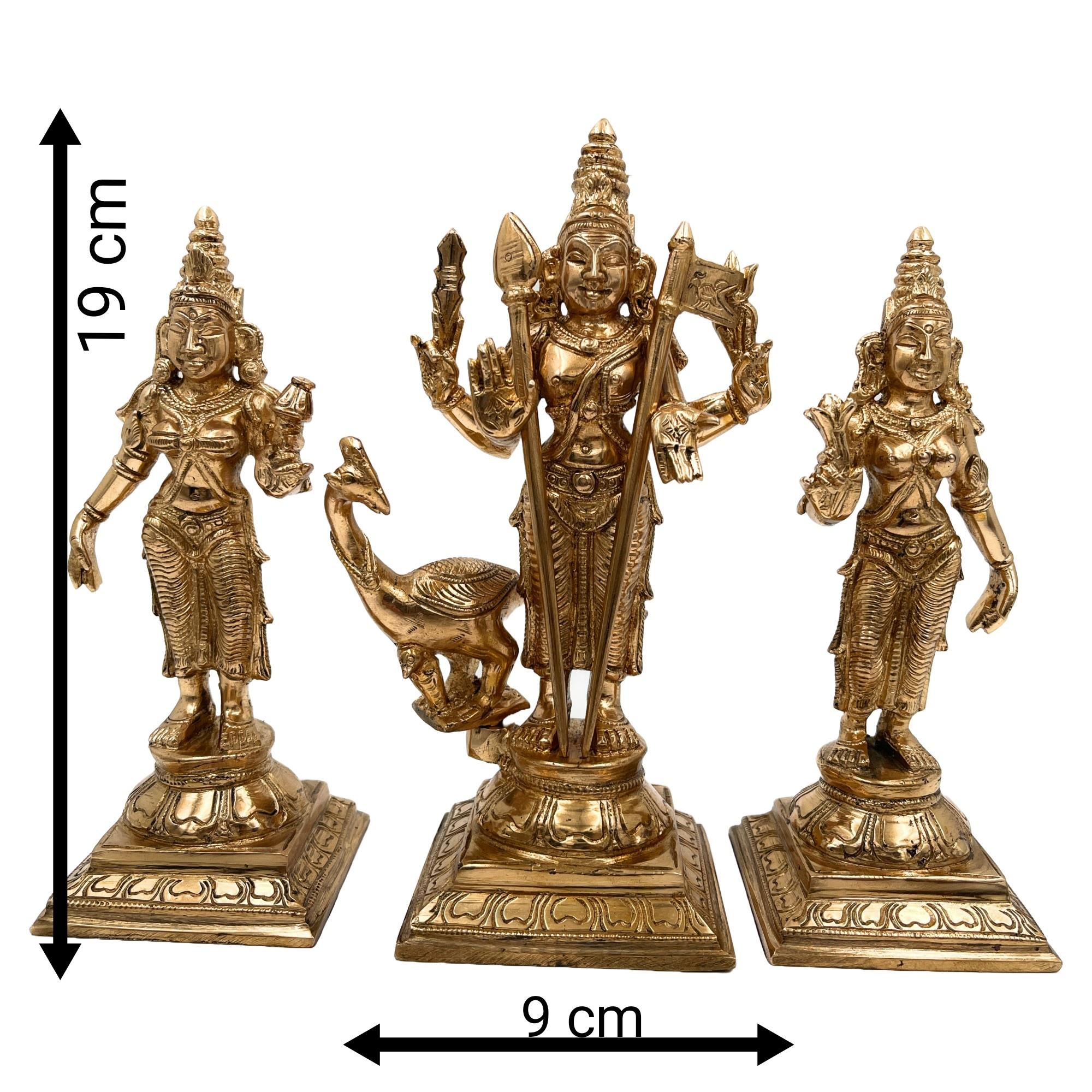 Handcrafted Panchaloha Murugan with Valli and Devasena Idol | Bronze Subramanya Skanda Kumara Swamy Shanmukha Statue | South Indian Chola Art Sculpture          Ask ChatGPT,Gold, 7.5 Inch, 1 Piece