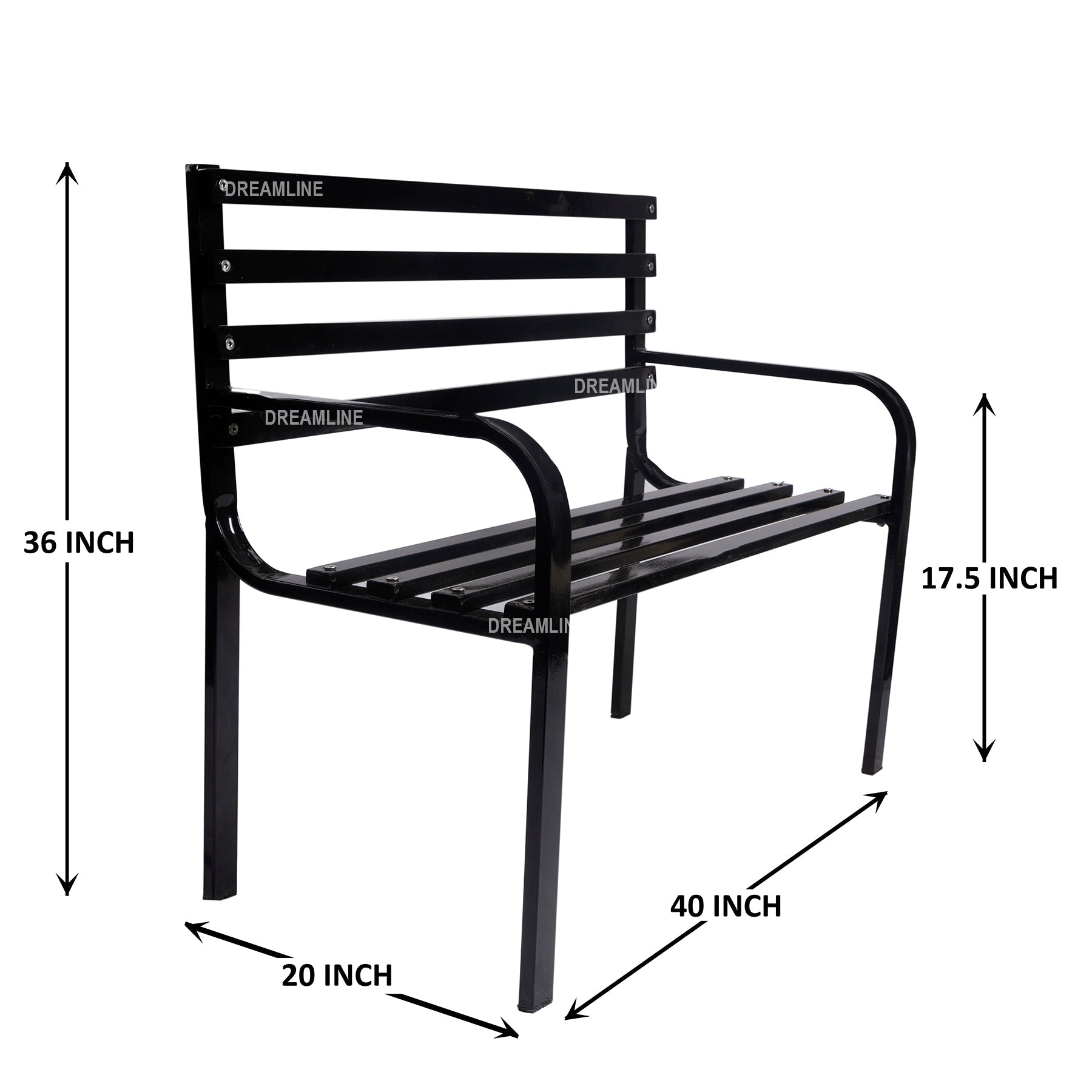 Timber Metal 2 Seater Garden Bench for Outdoor Park - (Black)