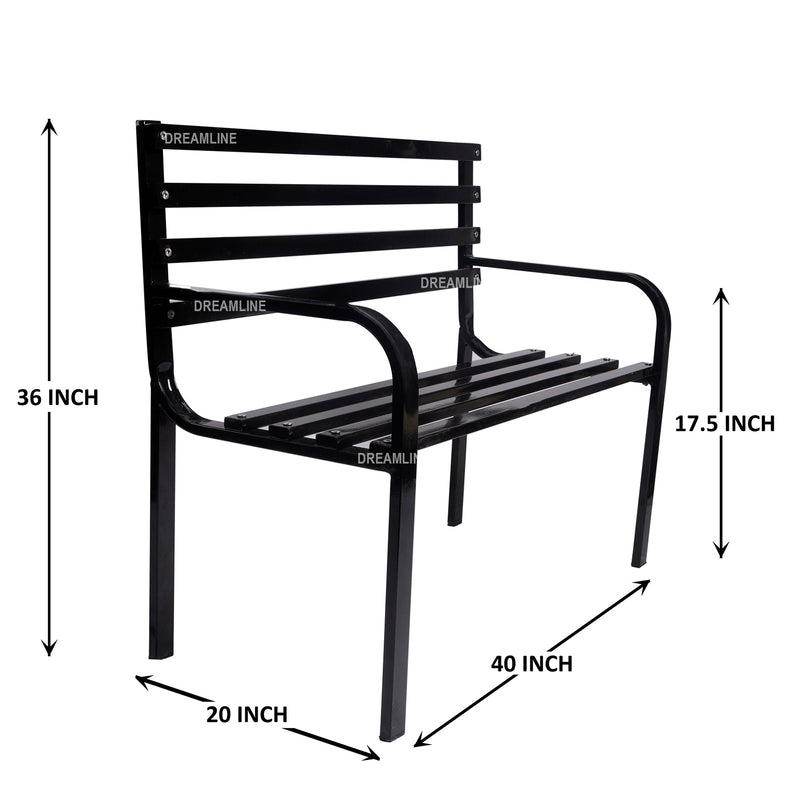 Timber Metal 2 Seater Garden Bench for Outdoor Park - (Black)