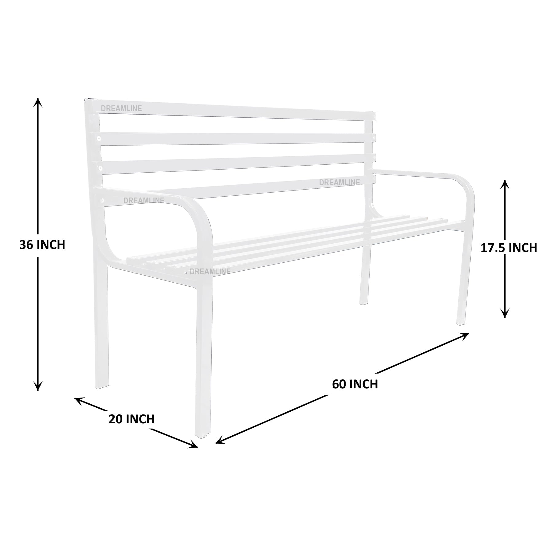 Unity Metal 3 Seater Garden Bench for Outdoor Park - (White)