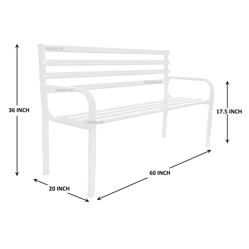 Unity Metal 3 Seater Garden Bench for Outdoor Park - (White)