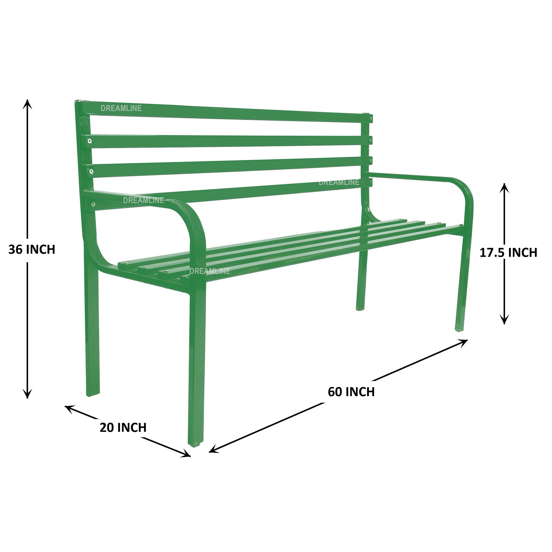 Linen Metal 3 Seater Garden Bench for Outdoor Park - (Green)