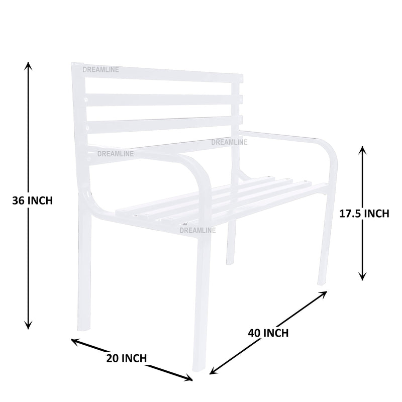 Boho Metal 2 Seater Garden Bench for Outdoor Park - (White)
