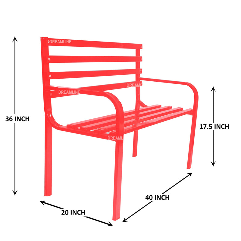 Nester Metal 2 Seater Garden Bench for Outdoor Park - (Red)