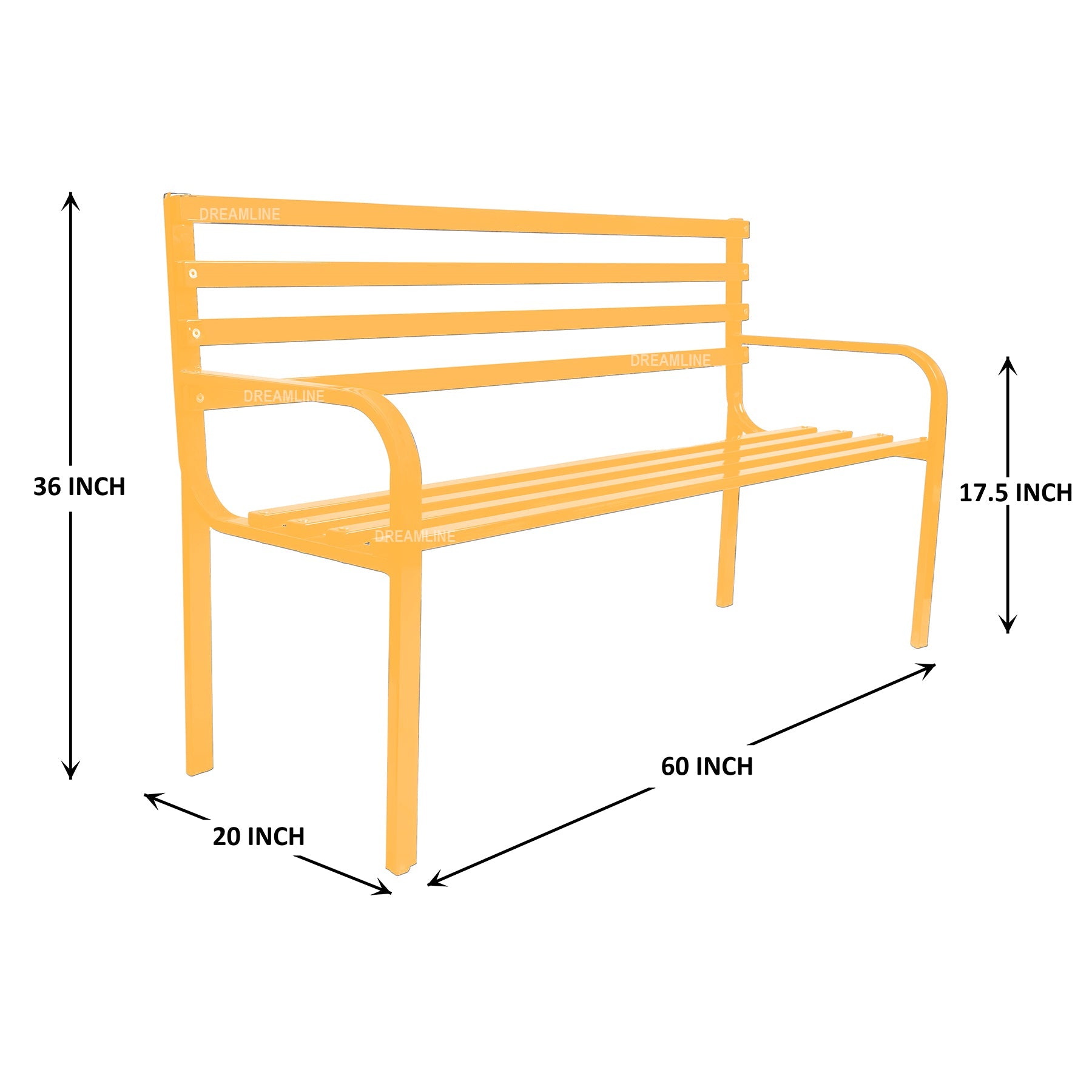 Vice Metal 3 Seater Garden Bench for Outdoor Park - (Yellow)